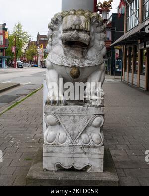 Chinatown Löwenstatue in Vancouver, British Columbia, Kanada Stockfoto