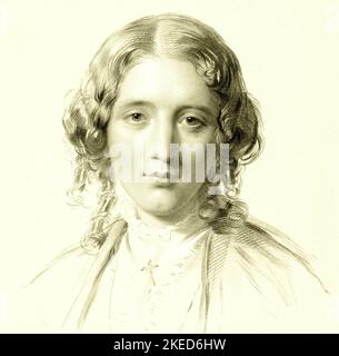 Porträtgravierung von Harriet Beecher Stowe von Francis Holl. Ungefähr 1855. Stockfoto
