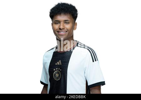 Frankfurt Am Main, Deutschland. 31.. Mai 2022. Karim Adeyemi, Einzelbild, Einzelbild beschnitten, Porträt, Porträt, Hochformat. DFB-Nationalmannschaft der Herren, Deutschland, Deutschland, Kader für die FIFA-Weltmeisterschaft in Katar 2022, Kader für die FIFA-Weltmeisterschaft in Katar, 2022, Frankfurt am Main, 22.. März 2022, Quelle: Thomas Boecker/DFB via/dpa/Alamy Live News Stockfoto