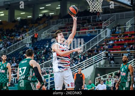 Athen, Lombardei, Griechenland. 11.. November 2022. 21 MAIK KOTSAR von Cazoo Baskonia während der Euroleague, Runde 7, Spiel zwischen Panathinaikos Athens und Cazoo Baskonia im OAKA Stadium am 11. November 2022 in Athen, Griechenland. (Bild: © Stefanos Kyriazis/ZUMA Press Wire) Stockfoto