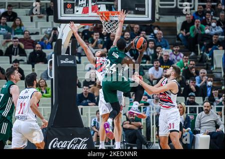 Athen, Lombardei, Griechenland. 11.. November 2022. 24 DWAYNE BACON.of Panathinaikos während der Euroleague, Runde 7, Spiel zwischen Panathinaikos Athens und Cazoo Baskonia im OAKA Stadium am 11. November 2022 in Athen, Griechenland. (Bild: © Stefanos Kyriazis/ZUMA Press Wire) Stockfoto