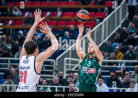 Athen, Lombardei, Griechenland. 11.. November 2022. 3 NATE WOLTERS von Panathinaikos während der Euroleague, Runde 7, Spiel zwischen Panathinaikos Athens und Cazoo Baskonia im OAKA Stadium am 11. November 2022 in Athen, Griechenland. (Bild: © Stefanos Kyriazis/ZUMA Press Wire) Stockfoto