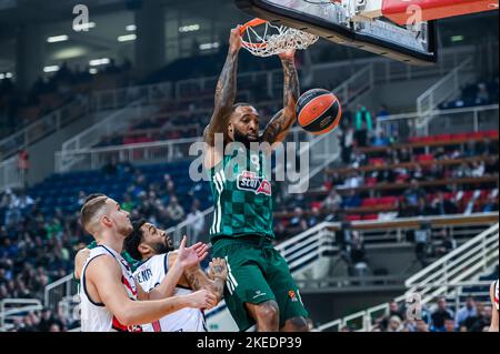 Athen, Lombardei, Griechenland. 11.. November 2022. 8 DERRICK WILLIAMS von Panathinaikos während der Euroleague, Runde 7, Spiel zwischen Panathinaikos Athens und Cazoo Baskonia im OAKA Stadium am 11. November 2022 in Athen, Griechenland. (Bild: © Stefanos Kyriazis/ZUMA Press Wire) Stockfoto