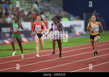 Daryll Neita, Gina Luckenkemper, Geraldine Frey, Lorene Bazolo. 100m Frauen Halbfinale. Europameisterschaften München 2022 Stockfoto