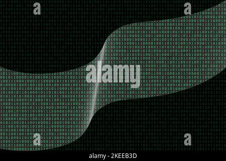 Eine Welle von grünem Binärcode auf schwarzem Hintergrund. Stockfoto