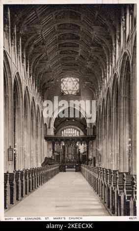 Innenansicht der St Mary's Church, Bury St Edmunds, Suffolk, England, um 1914 von einer Postkarte. Schwarzweiß-Foto Stockfoto