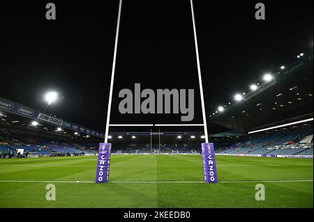 Leeds, Großbritannien. 11.. November 2022. Rugby League World Cup 2021. Australien V Neuseeland. Elland Road. Leeds. Eine allgemeine Ansicht des Platzes mit dem Cazoo-Branding auf den Pfosten während des Halbfinalmatches der Rugby League Australia V New Zealand. Kredit: Sport In Bildern/Alamy Live Nachrichten Stockfoto