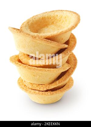 Gruppe leerer Tartlets, Tart Shells, isoliert auf weißem Hintergrund Stockfoto