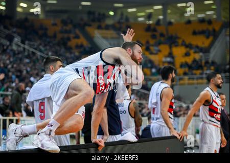 Athen, Lombardei, Griechenland. 11.. November 2022. Bankspieler von Cazoo Baskonia während der Euroleague, Runde 7, Spiel zwischen Panathinaikos Athens und Cazoo Baskonia im OAKA Stadion am 11. November 2022 in Athen, Griechenland. (Bild: © Stefanos Kyriazis/ZUMA Press Wire) Stockfoto