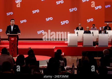 Berlin, Deutschland. 12.. November 2022. Bundesarbeitsminister Hubertus Heil (SPD) spricht auf dem Landesparteitag der SPD Berlin. Quelle: Carsten Koall/dpa/Alamy Live News Stockfoto