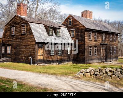 Das historische Gebäude von Massachusetts, USA, stammt aus der Zeit der amerikanischen Revolution. Stockfoto