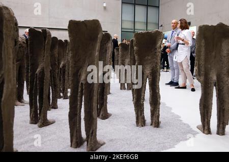 Am 10. November hat im Schlesischen Museum in Katowice die Ausstellung Biotexture, das Geheimnis des Atems, Bambini von Magdalena Abakanowicz Biene Stockfoto