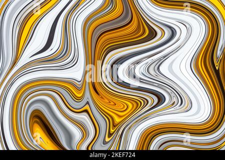 Abstraktes Muster, Hintergrund. Kunstdesign, psychedelisch bemalter Hintergrund, Ornament mit Linien. Gelb gestreifte Oberfläche, bunt gezeichnete Karte. Grafische Abbildung Stockfoto