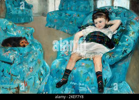 Mary Cassatt, Little Girl in a Blue Armchair, 1878, Öl auf Leinwand, National Gallery of Art, Washington, D.C., USA. Stockfoto