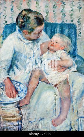 Mary Cassatt, Mother About to Wash her Sleepy Child 1880 Öl auf Leinwand, Los Angeles County Museum of Art, USA Stockfoto