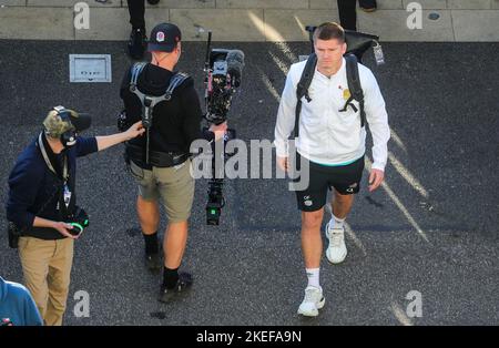 Der englische Owen Farrell kommt vor dem Spiel der Autumn International im Twickenham Stadium in Twickenham an. Bilddatum: Sonntag, 6. November 2022. Stockfoto