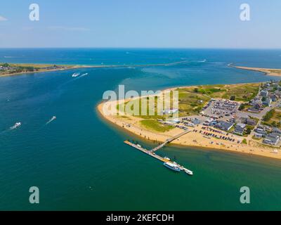 Plum Island Beach Luftaufnahme am nördlichsten Punkt von Plum Island an der Mündung des Merrimack River zum Atlantik, Newburyport, Massachusetts Stockfoto