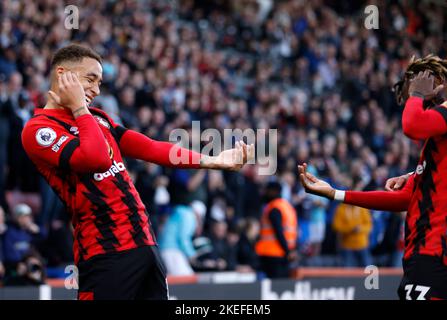 Marcus Tavernier von Bournemouth feiert das erste Tor ihrer Spielmannschaft während des Spiels in der Premier League im Vitality Stadium in Bournemouth. Bilddatum: Samstag, 12. November 2022. Stockfoto