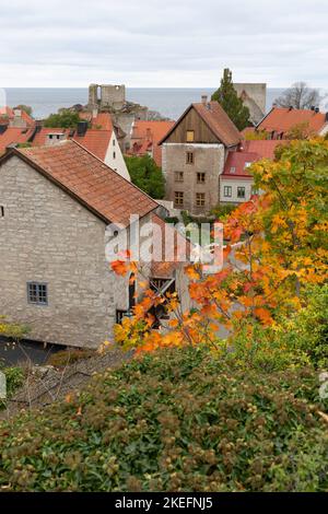 Dachansicht der mittelalterlichen Stadt Visby auf der Insel Gotland, Schweden Stockfoto