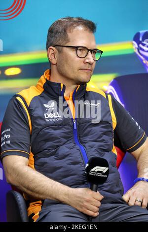 FIA Pressekonferenz mit Andreas Seidl, McLaren Managing Director, Portrait während der Formel 1 Heineken Grande Premio de São Paulo 2022, Sao Paulo Grand Prix Grand Prix 2022, 21. Lauf der FIA Formel 1 Weltmeisterschaft 2022 vom 11. Bis 13. November 2022 auf dem Interlagos Circuit, In Sao Paulo, Brasilien - Foto DPPI Stockfoto