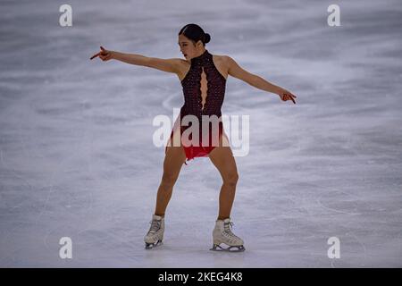 SHEFFIELD, Sheffield. 12., 2022. November. Junge Koreanerinnen starten am Samstag, 12. November 2022, im Kurzprogramm der Frauen beim ISU Grand Prix - MK John Wilson Trophy 2022 im ICE Sheffield. SHEFFIELD, Sheffield. Kredit: Taka G Wu/Alamy Live Nachrichten Stockfoto