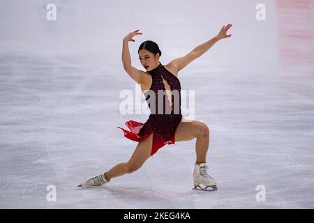 SHEFFIELD, Sheffield. 12., 2022. November. Junge Koreanerinnen starten am Samstag, 12. November 2022, im Kurzprogramm der Frauen beim ISU Grand Prix - MK John Wilson Trophy 2022 im ICE Sheffield. SHEFFIELD, Sheffield. Kredit: Taka G Wu/Alamy Live Nachrichten Stockfoto