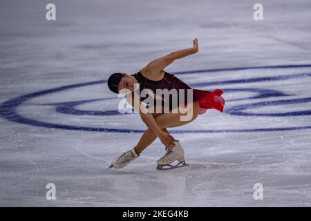 SHEFFIELD, Sheffield. 12., 2022. November. Junge Koreanerinnen starten am Samstag, 12. November 2022, im Kurzprogramm der Frauen beim ISU Grand Prix - MK John Wilson Trophy 2022 im ICE Sheffield. SHEFFIELD, Sheffield. Kredit: Taka G Wu/Alamy Live Nachrichten Stockfoto