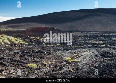 Zerklüftete Landschaft in Craters of the Moon National Monument und Preserve in Idaho. Der National Park Service beschreibt den Park als „einen riesigen Ozean aus Lava“. Stockfoto