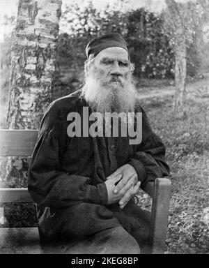 Ein Porträtfoto von Leo Tolstoi. 1897. Stockfoto