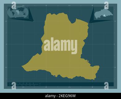 Basse-Kotto, Präfektur der Zentralafrikanischen Republik. Einfarbige Form. Standorte der wichtigsten Städte der Region. Karten für zusätzliche Eckposition Stockfoto