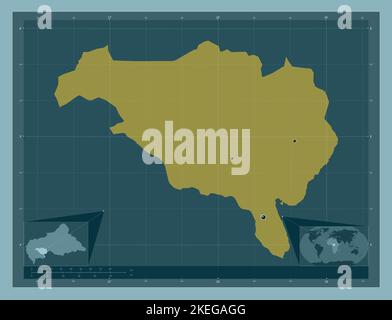 Ombella-M'Poko, Präfektur der Zentralafrikanischen Republik. Einfarbige Form. Standorte der wichtigsten Städte der Region. Karten für zusätzliche Eckposition Stockfoto