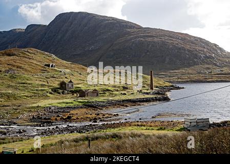 Überreste der Walfangstation der Bunavoneader auf der Isle of Harris, Äußere Hebriden, Schottland, Großbritannien. Stockfoto