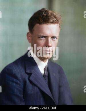 Porträt von CHARLES LINDBERGH, 1920s, koloriert Stockfoto