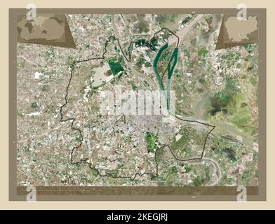 Phnom Penh, Gemeinde von Kambodscha. Hochauflösende Satellitenkarte. Karten für zusätzliche Eckposition Stockfoto