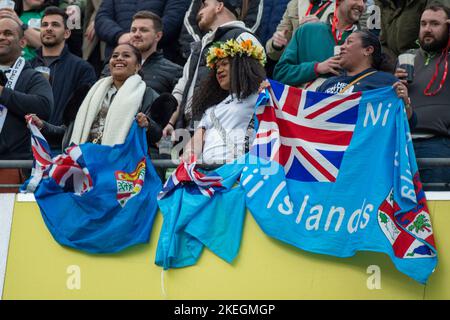 Dublin, Irland. 12.. November 2022. Fidschi-Fans beim Spiel der Bank of Ireland Nations Series zwischen Irland und Fidschi am 12. November 2022 im Aviva Stadium in Dublin, Irland (Foto: Andrew SURMA/ Quelle: SIPA USA/Alamy Live News Stockfoto