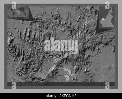 Nord-Ouest, Region Kamerun. Bilevel-Höhenkarte mit Seen und Flüssen. Karten für zusätzliche Eckposition Stockfoto