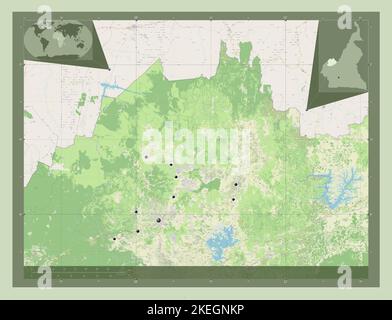 Nord-Ouest, Region Kamerun. Öffnen Sie Die Straßenkarte. Standorte der wichtigsten Städte der Region. Karten für zusätzliche Eckposition Stockfoto