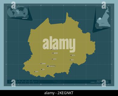 Nord-Ouest, Region Kamerun. Einfarbige Form. Orte und Namen der wichtigsten Städte der Region. Karten für zusätzliche Eckposition Stockfoto