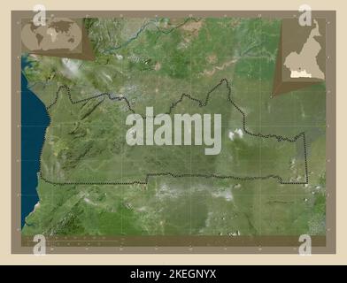 Süd, Region Kamerun. Hochauflösende Satellitenkarte. Karten für zusätzliche Eckposition Stockfoto