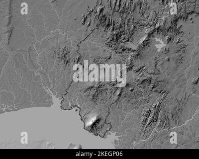 Sud-Ouest, Region Kamerun. Bilevel-Höhenkarte mit Seen und Flüssen Stockfoto