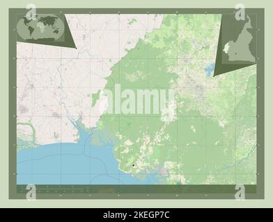 Sud-Ouest, Region Kamerun. Öffnen Sie Die Straßenkarte. Karten für zusätzliche Eckposition Stockfoto