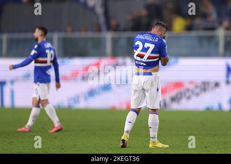 Genua, Italien, 12.. November 2022. Fabio Quagliarella von UC Sampdoria reagiert nach dem letzten Pfeifen der Serie A-Partie bei Luigi Ferraris, Genua. Bildnachweis sollte lauten: Jonathan Moscrop / Sportimage Kredit: Sportimage/Alamy Live News Stockfoto