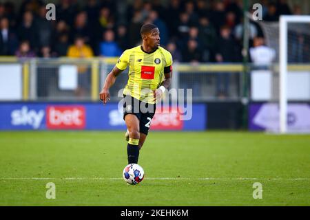 The EnviroVent Stadium, Harrogate, England - 12.. November 2022 Kayne Ramsay (20) of Harrogate Town - während des Spiels Harrogate Town gegen Leyton Orient, EFL League 2, 2022/23, im EnviroVent Stadium, Harrogate, England - 12.. November 2022 Credit: Arthur Haigh/WhiteRoseFotos/Alamy Live News Stockfoto