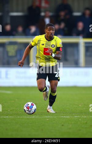 The EnviroVent Stadium, Harrogate, England - 12.. November 2022 Kayne Ramsay (20) of Harrogate Town - während des Spiels Harrogate Town gegen Leyton Orient, EFL League 2, 2022/23, im EnviroVent Stadium, Harrogate, England - 12.. November 2022 Credit: Arthur Haigh/WhiteRoseFotos/Alamy Live News Stockfoto