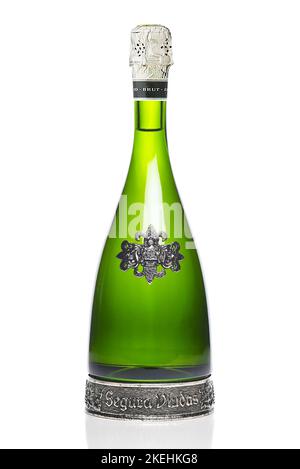 IRIVNE, KALIFORNIEN - 12 NOV 2022: Eine Flasche Segura Viudas Brut Reserva Heredad Cava, Sekt aus Spanien. Stockfoto