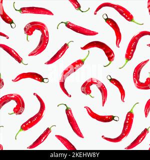 Nahtloses Muster aus scharfer Chilischote. Gemüse Hintergründe Verpackung. Wrapper. Textil. Drucken. Würzige Gewürze. Stockfoto