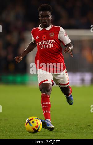 Wolverhampton, West Midlands, Großbritannien. 12.. November 2022; Molineux Stadium, Wolverhampton, West Midlands, England; Premiership Football, Wolverhampton Wanderers versus Arsenal; Bukayo Saka of Arsenal Kredit: Action Plus Sports Images/Alamy Live News Stockfoto