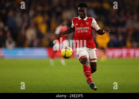 Wolverhampton, West Midlands, Großbritannien. 12.. November 2022; Molineux Stadium, Wolverhampton, West Midlands, England; Premiership Football, Wolverhampton Wanderers versus Arsenal; Bukayo Saka of Arsenal Kredit: Action Plus Sports Images/Alamy Live News Stockfoto