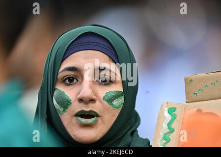 Melbourne, Australien. 13.. November 2022. Pakistan Fan reagierte vor dem ICC Men's World Cup Spiel T20 zwischen Pakistan und England auf dem Melbourne Cricket Ground am 13. November 2022 in Melbourne, Australien. (Foto : Izhar Khan) BILD AUF REDAKTIONELLE VERWENDUNG beschränkt - STRENG KEINE KOMMERZIELLE NUTZUNG Quelle: Izhar Ahmed Khan/Alamy Live News/Alamy Live News Stockfoto