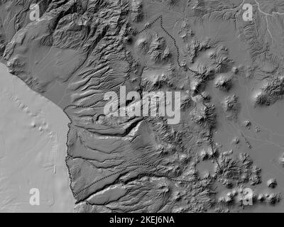 Arica y Parinacota, Region von Chile. Bilevel-Höhenkarte mit Seen und Flüssen Stockfoto